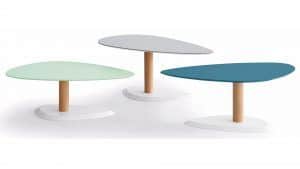 conjunto mesas modernas duna laca chapa natural salon comedor fija distintas alturas