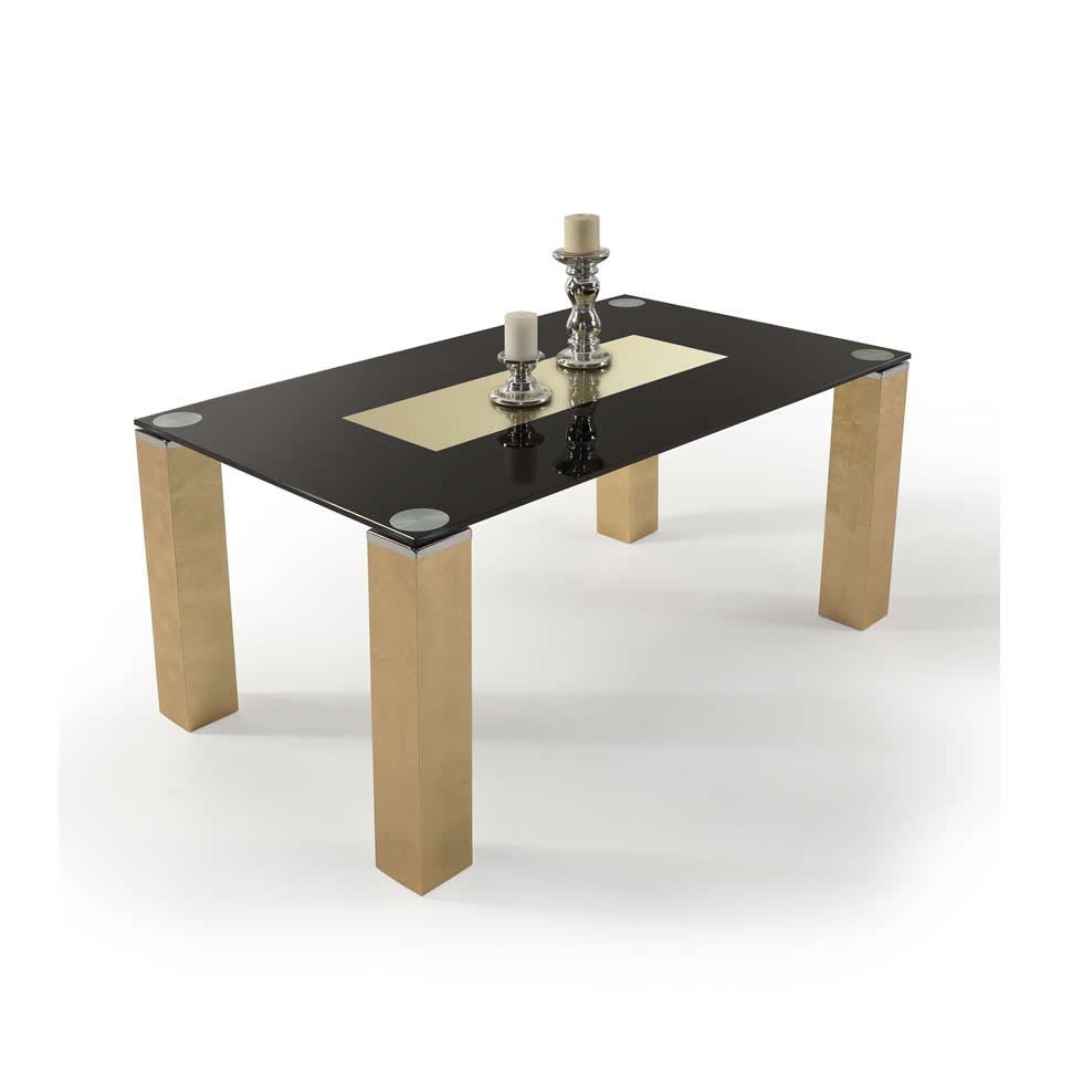 Mesa comedor moderna con tapa cristal Vision Wood Mesa de Comedor VISION WOOD fija moderna tapa cristal
