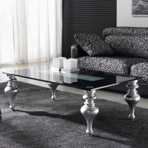 Mesa de Centro RETTO GLASS moderna patas torneadas tapa cristal laca rectangular