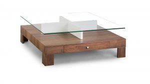 Mesa de Centro Cuadrada DRIVE con cristal y chapa natural Nogal