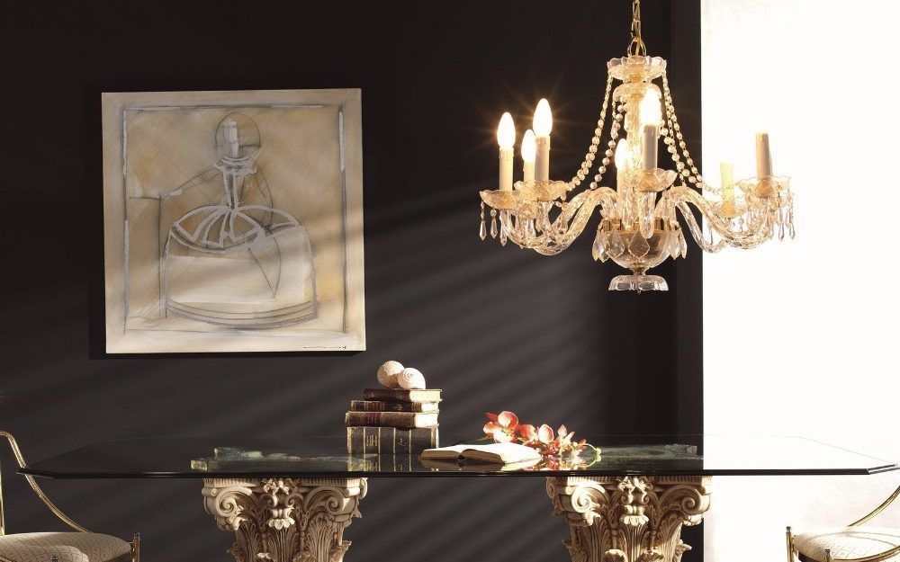Mesa de Comedor en clásico ALEXANDRA en resina y tapa de cristal