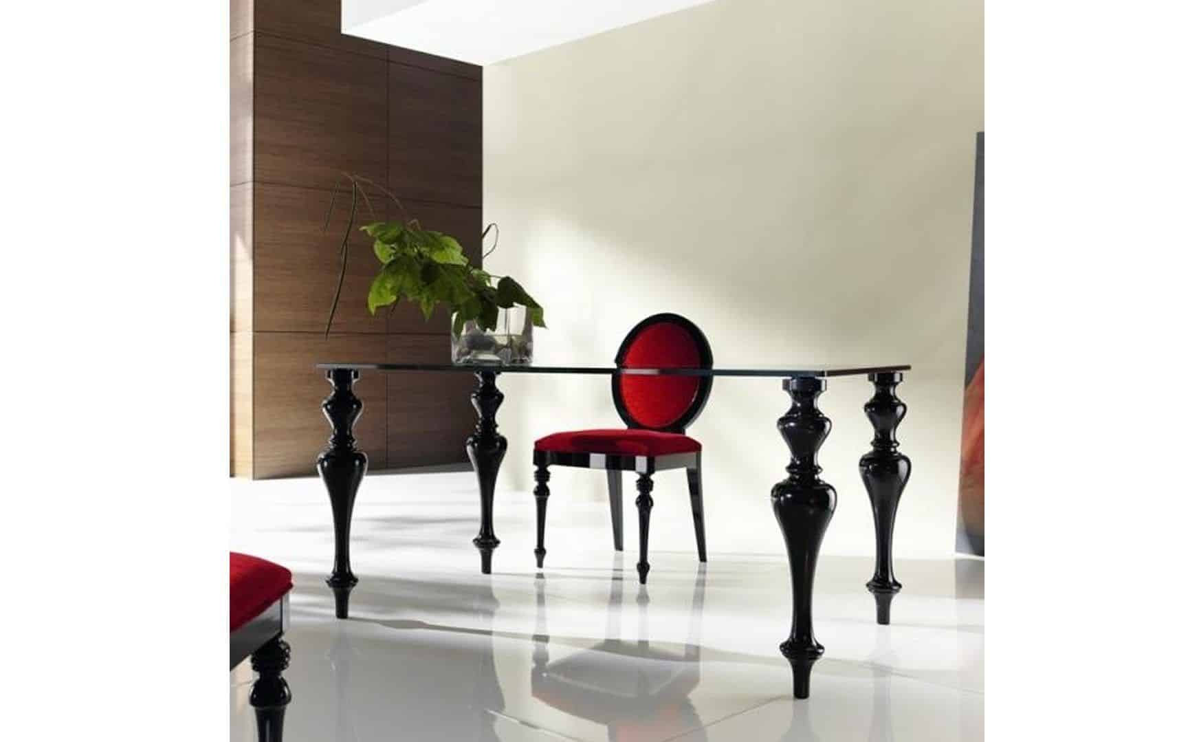 Mesa de Comedor Rectangular RETTO GLASS con tapa cristal y patas torneadas
