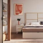 Detalle combinación de acabados en dormitorio moderno Scarlet, fabricado en España, Ramis