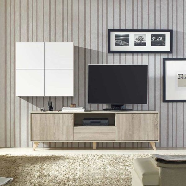 composicion salon moderno mueble tv estante melamina comedor patas haya