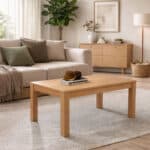 Ambiente Mesa de Centro Elevable OKAPI de madera de haya con almacenaje fabricada en España.