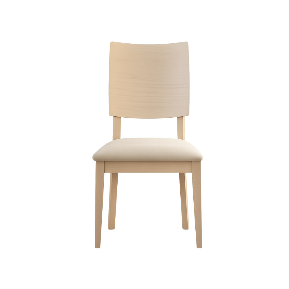 Silla ELSA de madera de haya con respaldo envolvente y asiento tapizado para comedor moderno.