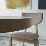 detalle canto mesa comedor redonda extensible clara salon melamina chapa natural