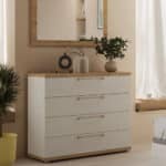 comoda cajones tirador metálico en moderno y estilo nordico para dormitorio