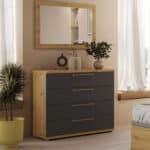 comoda cajones tirador metálico ébano roble natural en moderno y estilo nordico para dormitorio