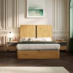Ambiente dormitorio moderno Axiss madera, Ramis, canapé abatible, mesitas 2 cajones.