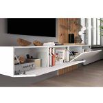 detalle mueble salon abatible laca flotante couple roble panel roble comedor