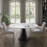 mesa rectangular redonda giratoria porcelanico comedor acero