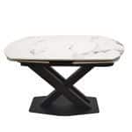 mesa cerrada roda giratoria extensibles porcelanico acero pata central salon