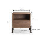 medidas mesita noche moderna cleo cajones hueco patas acero chapa natural laca dormitorio