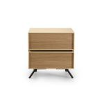 mesita noche moderna calista push cajones patas acero dormitorio descanso chapa natural laca