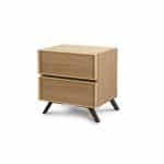 mesita noche moderna calista push cajones patas acero dormitorio descanso chapa natural laca