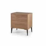 mesita noche moderna patas acero nyla cajones chapa natural laca descanso dormitorio