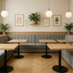 Banco de Hostelería TAMESIS fabricado en España con respaldo acolchado, asiento ergonómico y tejidos técnicos de alta calidad para un uso intensivo en restaurantes, hoteles y cafeterías.