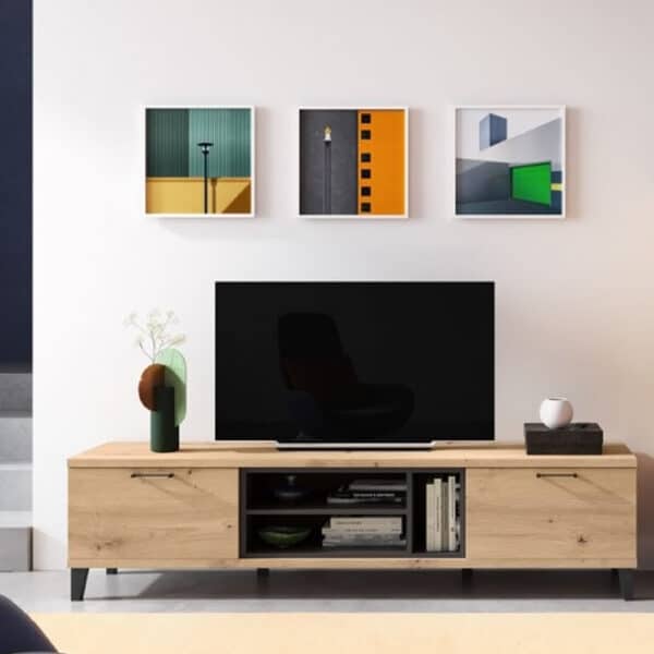 Mueble T.V. Hade moderno, patas inclinadas, melamina.