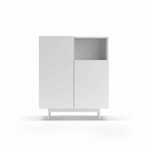 Mueble Aparador modelo 602-1 con dos puertas y patas metálicas en color lacado blanco, melaminado