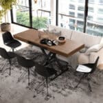 Detalle apertura mesa centro-comedor Valeria, moderna, eléctrica, convertible.