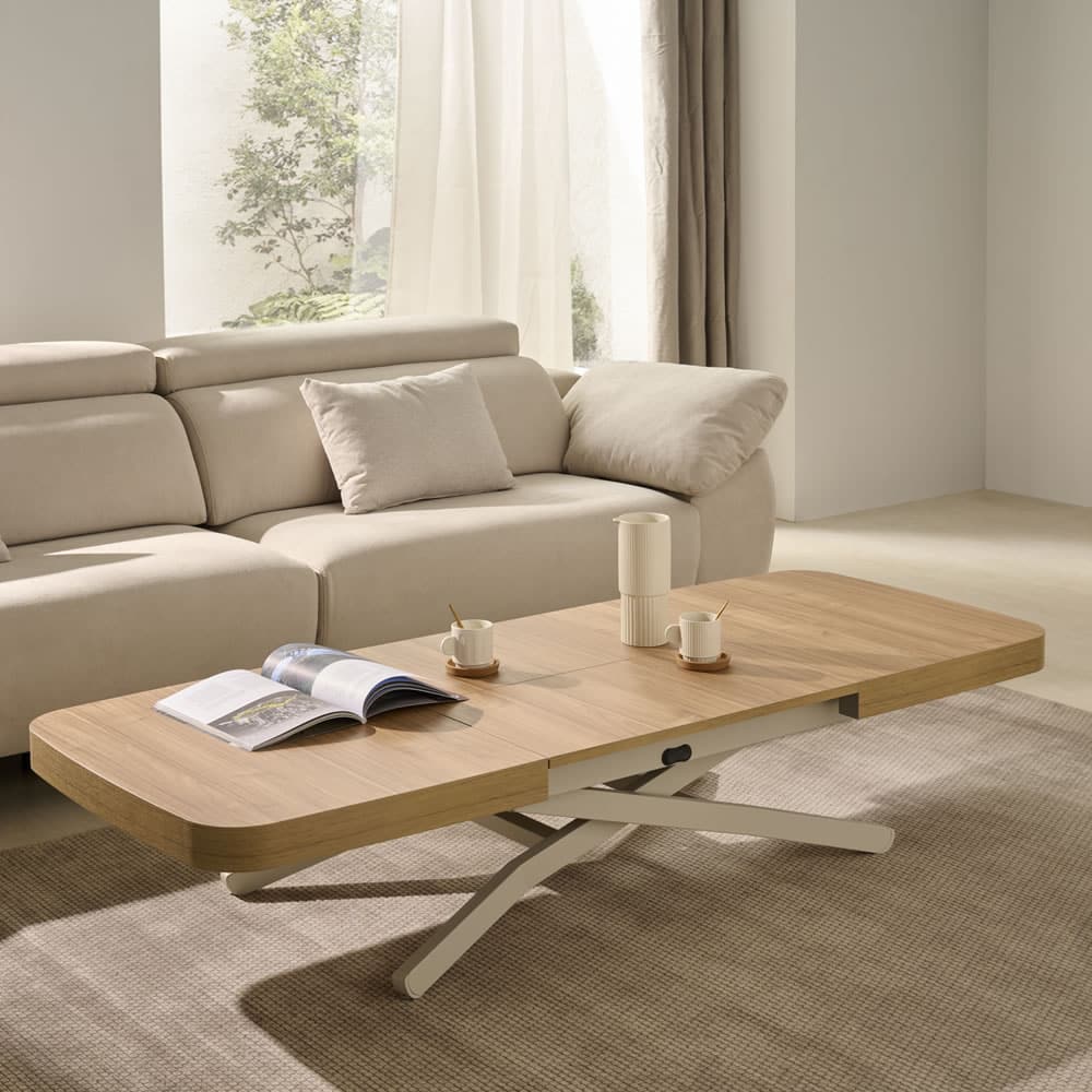 Mesa de Centro- Comedor Elevable Eléctrica SIRA extensible tapa canto redondo
