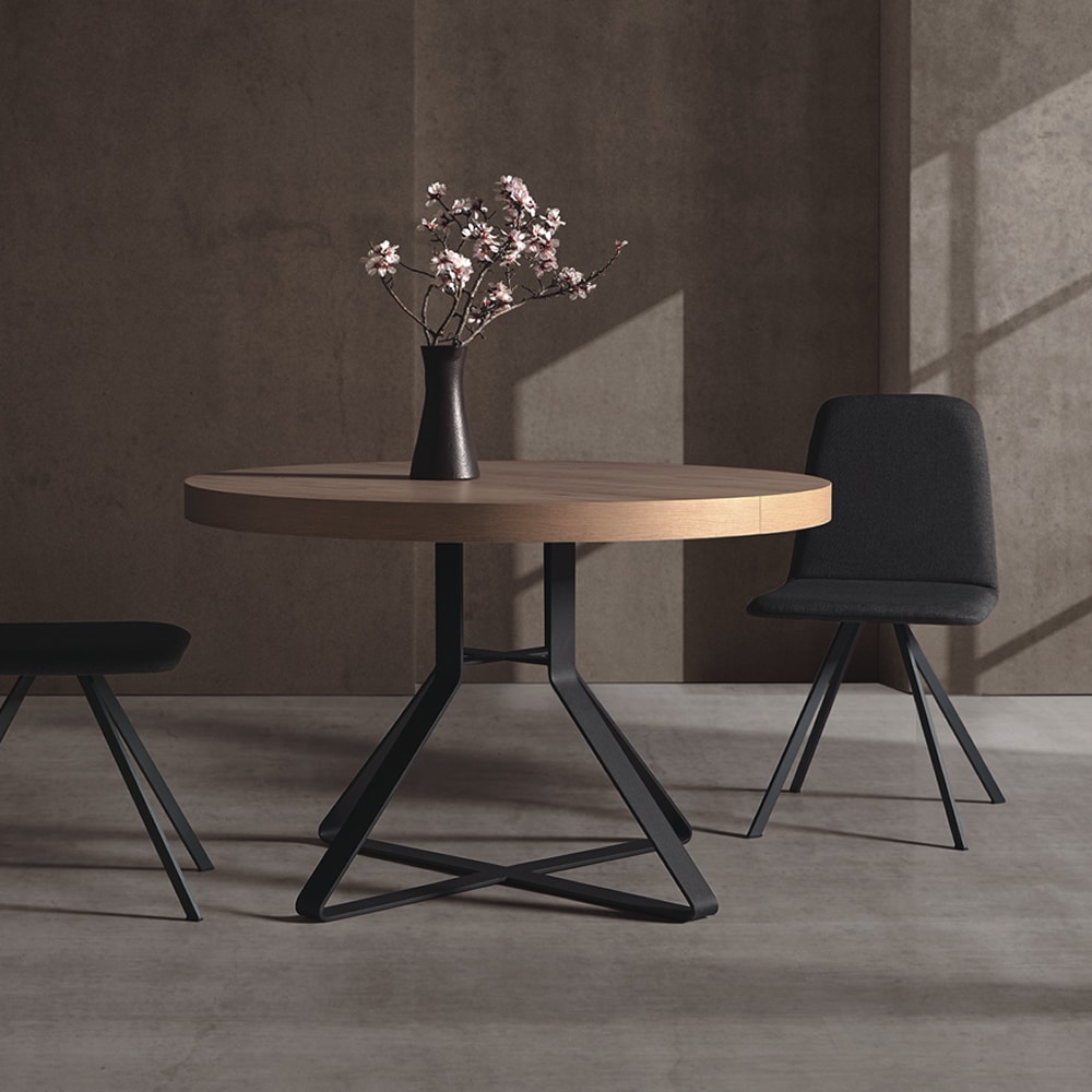 Mesa de Comedor Redonda SHEILA extensible con patas metálicas