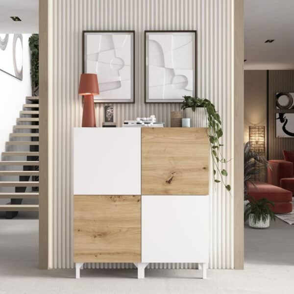 Recibidor modular, abatible, moderno Nora, almacenaje, patas y personalizable.