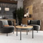 Mesa centro Lugano redonda, elevable, patas metálicas, tapa melamina, Ramis