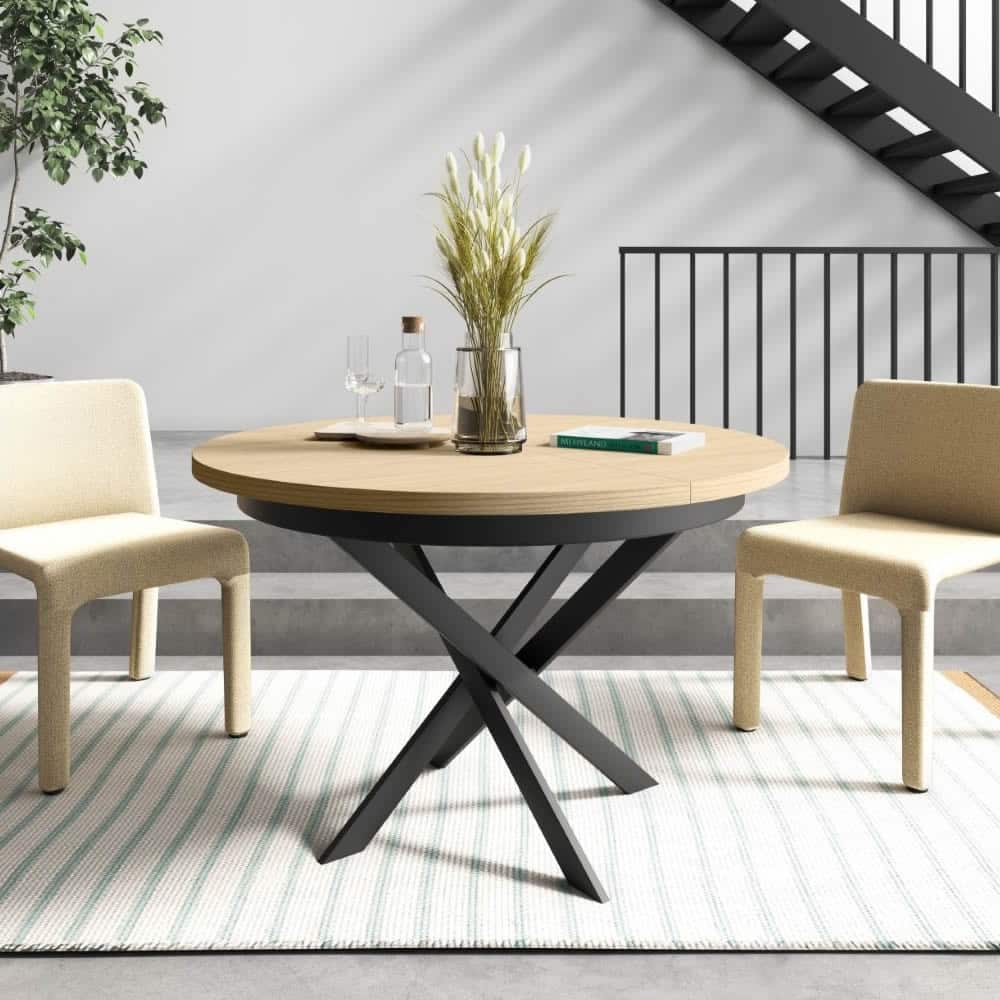 Mesa comedor redonda Neos extensible, patas metálicas, Ramis
