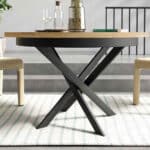 Mesa comedor redonda Neos extensible, patas metálicas, Ramis, tapa madera