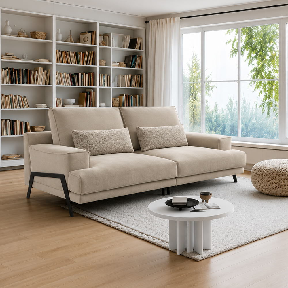 Sofá moderno Amelie fijo, respaldo ergonómico, fabricado España, envío gratis