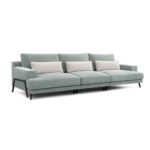 Sofá moderno fijo Amelie, respaldo ergonómico, distintas medidas y tejidos.