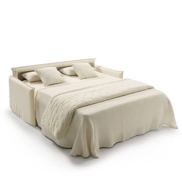 Sofá cama RISE con apertura italiana, colchón de 200 cm y tejidos personalizables para un descanso diario.