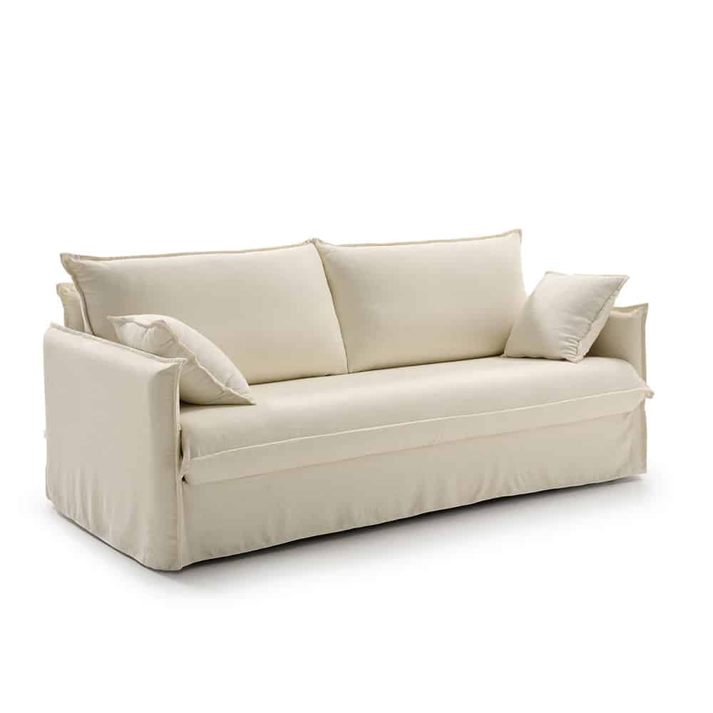 Sofá cama italiano RISE de 3 plazas con colchón HR, estructura resistente y máximo confort.