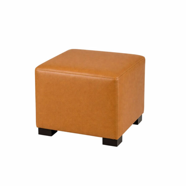 Pouf Belinda tapizado, cuadrado con patas de madera. Hosteleria, Contracta