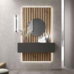 Recibidor Rufo moderno de 120 cm. almacenaje, colgado, panel decorativo e iluminación