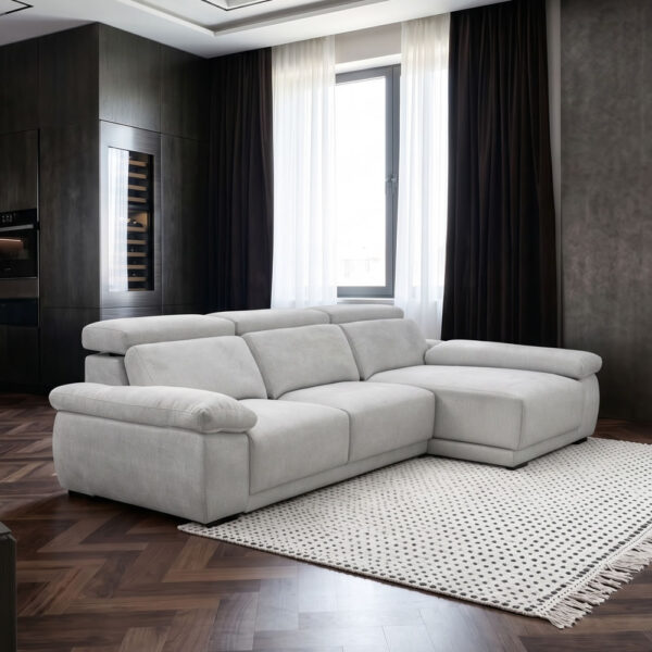 Sofá chaiselongue ATENAS asiento mecanismo deslizante moderno reposacabezas ajustables.