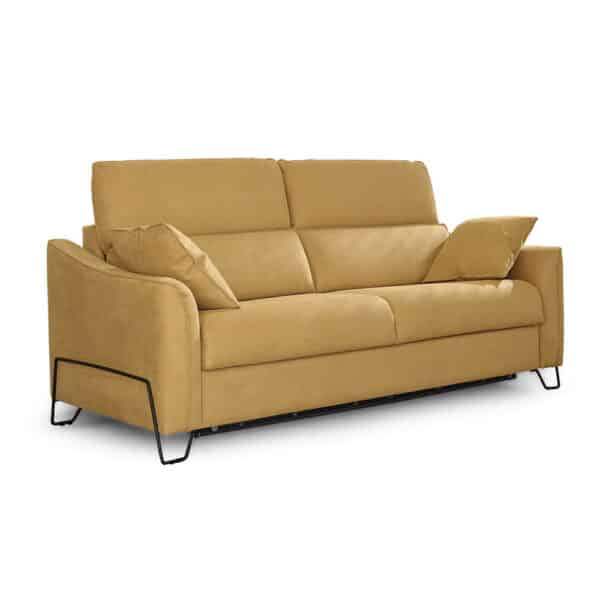 Sofá cama 3 plazas GISELA con mecanismo italiano, colchón HR de 18 cm y diseño moderno fabricado en España.
