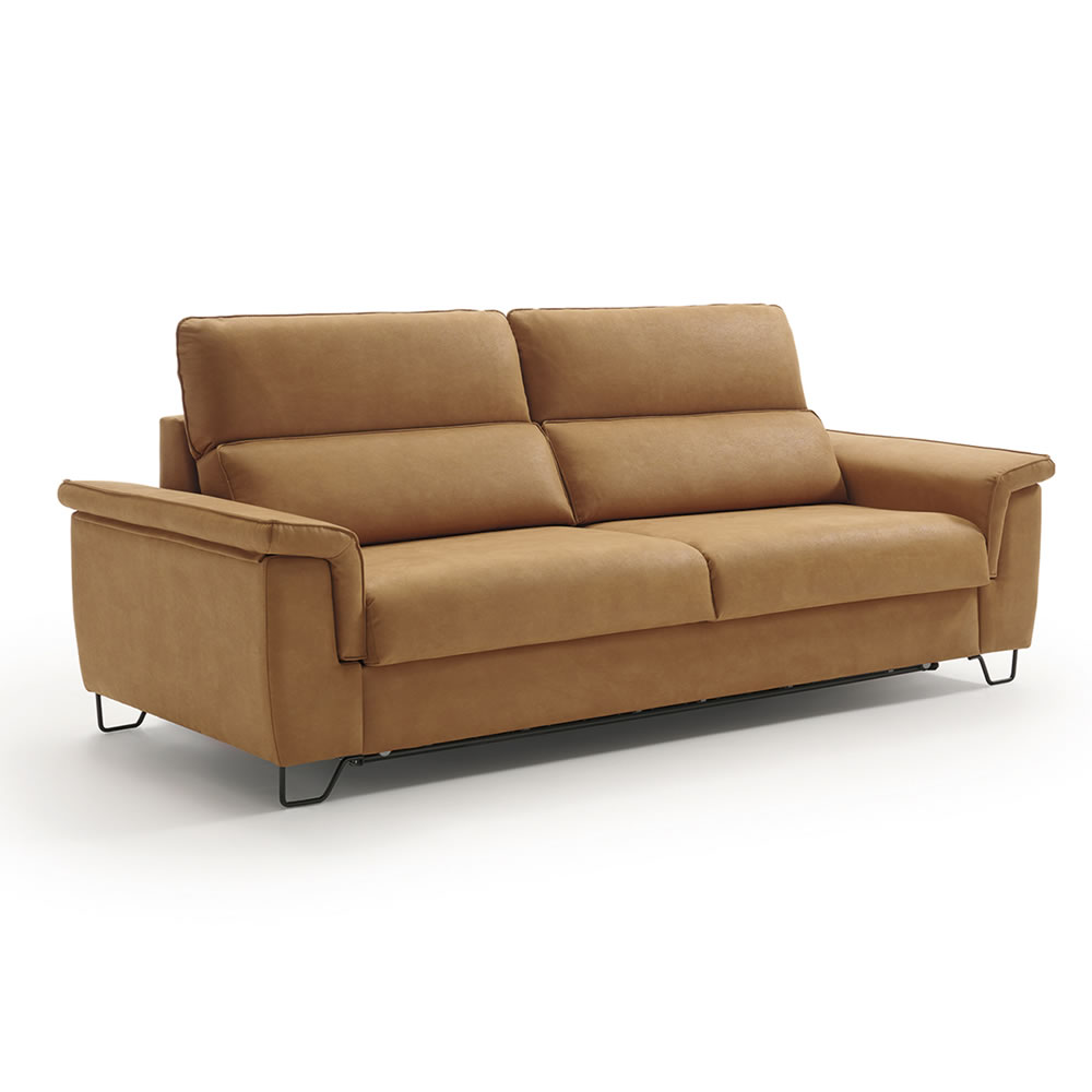 Sofá cama 3 plazas WACO con mecanismo italiano, colchón HR de 18 cm y diseño moderno fabricado en España.