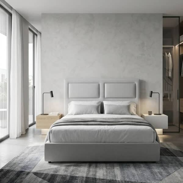 Ambiente cabezal tapizado Neris, moderno, personalizable en medidas y tejidos. Fabricado en España.